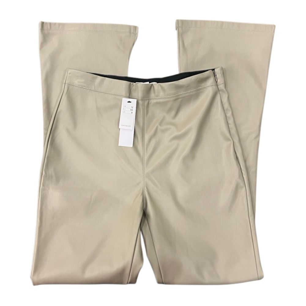 Topshop faux leather split flare Pants Putty Beige Size 8